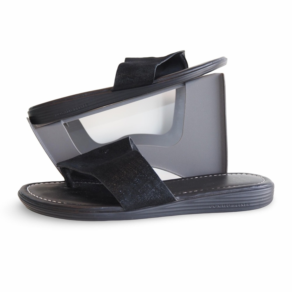Donald Pliner Gal Minimal Asymmetrical Leather Sandals Womens 9M Black Slides
